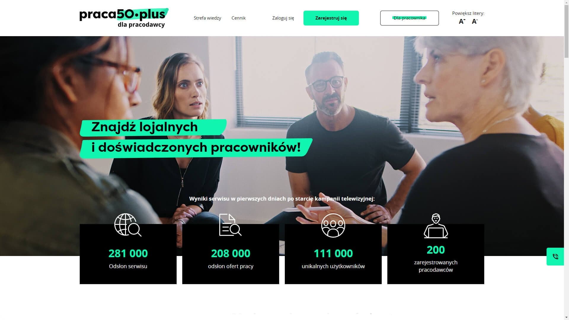 Praca50.plus - zrzut ekranu